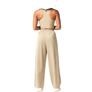 Personalizado de las mujeres Jogger pantalón alto transpirable pierna recta holgado hecho de algodón poliéster cuerda tela elástica Casual liso - Product Image 6