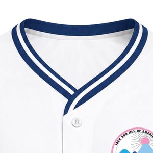 Maillot de baseball blanc pour femme avec patch brodé, manches courtes, boutons sur le devant, col en V, rose marine, vêtements de sport décontractés, tenue d'équipe - Product Image 2