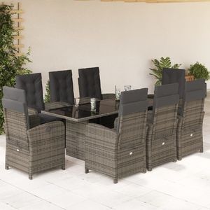 Conjunto de Comedor de Jardín con Reposabrazos Ajustables Grandes en Ratán Sintético Gris - Product Image 1