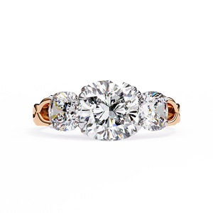 2.00 Carat <b>Cushion</b> Cut Three Stone Lab Grown Diamond Engagement Ring with <b>Round</b> Brilliant Side Stones Bold Plain Yellow Gold - Product Image 3