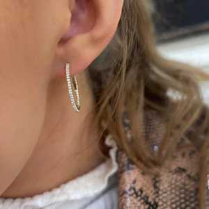 Large Huggie <b>Earrings</b> 14k 18k Solid Gold Minimalist Round Lab Grown Double Sided Diamond Modern 19mm French Loop <b>Hoops</b> Wholesale - Product Image 4