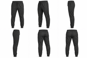 Pantalon de jogging pour homme noir, mi-lourd, 100 % coton, taille élastique avec cordon de serrage, poches latérales, chevilles affûtées à revers, pour l'entraînement et les loisirs - Product Image 4