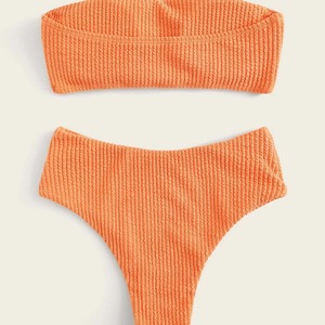 Bikini de Dos Piezas con Cintura Alta para Mujer, Diseño Personalizado de Fábrica con Logotipo Impreso, Tipo Bandeau Acanalado, Venta al Por Mayor - Product Image 3
