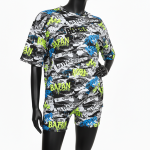 Ensemble T-shirt et short en coton et polyester tricoté de haute qualité pour femme, imprimé graffiti, logo personnalisé, 100% coton - Product Image 4