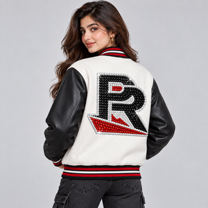 Chaquetas Varsity de Moda para Mujer en Azul y Blanco, Tallas Grandes, Chaquetas de Lana Elegantes para Damas, Servicio OEM - Product Image 3