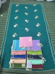 Tissu en voile 100 % coton en gros, 5 yards, dentelle brodée florale africaine avec strass, châle respirant pour femme, écologique, ODM - Product Image 3