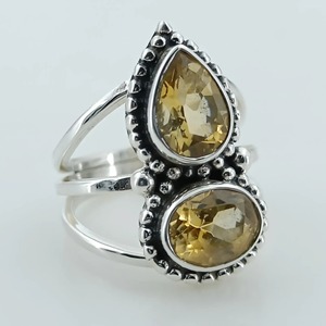 Citrine 925 Sterling Silver <b>Boho</b> Statement Promise <b>Ring</b> for Women Yellow Gemstone Oval and Pear November Birthstone Month - Product Image 1