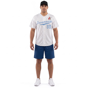 Camiseta de Béisbol Personalizada con Rayas Finas, Manga Corta, Botones, Uniforme Deportivo - Product Image 1