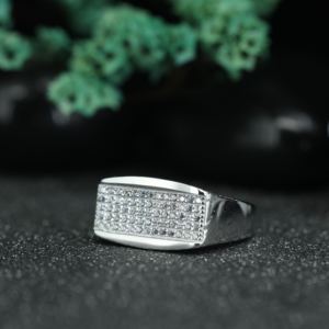 <b>Men</b>’s Moissanite Cluster <b>Ring</b> 925 Sterling <b>Silver</b> | Rectangular Pave Diamond Look Signet <b>Ring</b> for <b>Men</b> Wholesale - Product Image 3