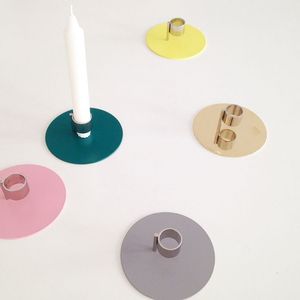 Round Metal Candle Stand with Electroplated Finish in <b>Pink</b> Yellow Gold Gray and Teal for Home Decoration Heat Resistant Durable - Product Image 3