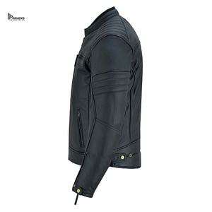 Custom Men's Leather Motorcycle <b>Jacket</b> Stand Collar <b>Zipper</b> Closure Windproof Moto Biker Style <b>Jacket</b> Sportswear - Product Image 1