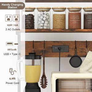 Soporte para Microondas de 60 Pulgadas de Alto con Estantes Abiertos y 10 Ganchos Colgantes, Solución de Almacenamiento para Cocina - Product Image 5