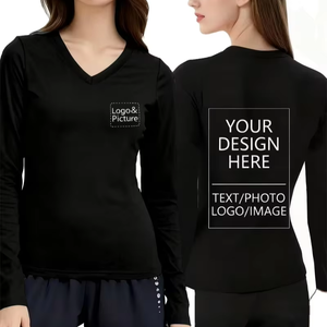 Women's Long-Sleeve Custom Printed V-Neck T-Shirt with Logo Design Left Chest Back Regular Fit Knitted 100% Cotton Casual Wear - Product Image 1