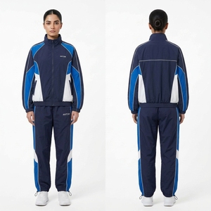 ANTOM Women's Navy <b>White</b> Color Block <b>Tracksuit</b> Full Length Zipper Sporty Style Regular Fit Autumn Wear - Product Image 4