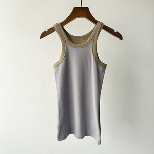 Organic Cotton Women Ribbed Tank Top Contrast Band Slim Fit Soft Knitted Workout <b>Singlet</b> Custom Logo OEM Bulk - Product Image 6