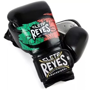 Gants de boxe professionnels Cleto Reyes, noir, vert, rouge, en cuir, à lacets, entraînement, 14 oz - Product Image 1