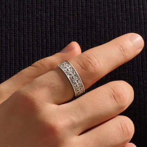 Hallmark Silver Celtic Band Men's Ring-Rhodium & Rose Gold Plated Prong & Pave Setting - Product Image 1