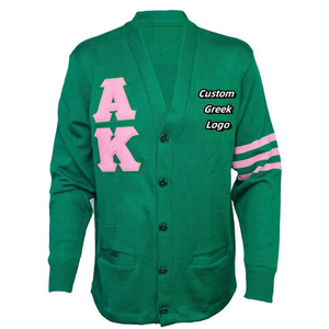 Cardigan en tricot doux et confortable 100 % coton avec logo brodé personnalisé, motif lettres grecques, pull de sororité AK pour femme, vente en gros - Product Image 2