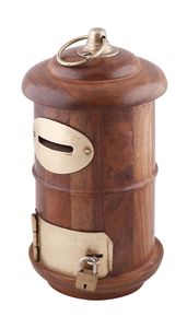 Wooden Money Box With Brass Accents And Key Lock Square Coin Saving Box For Kids And Adults Home Decor Item - Product Image 4