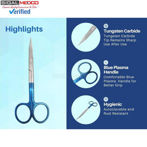 กรรไกรโค้งโกลด์แมนฟ็อกซ์ 5 นิ้ว ทังสเตนคาร์ไบด์เคลือบพลาสมาสีน้ำเงิน สำหรับงานละเอียด ความแม่นยำสูง ใช้ในงานผ่าตัดและทันตกรรม - Product Image 4