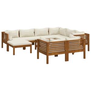 Solid Acacia <b>Wood</b> 10-Piece Patio Lounge <b>Set</b> with Cream Cushions for <b>Garden</b> Use - Product Image 2