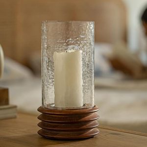 Portavelas de Vidrio con Base de Madera Hecha a Mano, Farol Decorativo para Decoración de Mesa del Hogar - Product Image 1