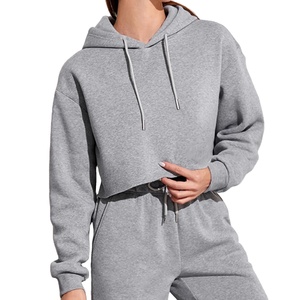 Sudaderas cortas con capucha para mujer, sudadera sólida, chándal de manga larga, ropa de moda coreana para mujer, Sudadera con capucha Harajuku - Product Image 1