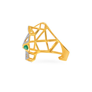 Designer Tiger Head <b>Ring</b> with Diamond Pavé and Green Gemstone Eyes Yellow Gold Animal Statement <b>Ring</b> Luxury Fine Jewelry <b>Man</b> - Product Image 4