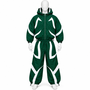 Ensemble de survêtement vert personnalisé avec sweat à capuche zippé blanc, pantalon large, tissu doux, léger, confortable, vêtements de sport décontractés pour hommes - Product Image 1