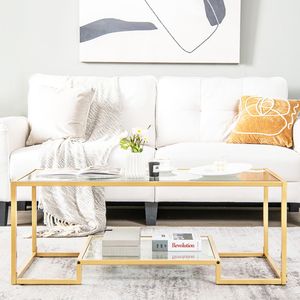 Tavolino da Caffè Moderno a 2 Livelli con Piano in Vetro per Soggiorno 1 Pezzo - Product Image 4