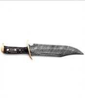 Couteau utilitaire à lame fixe en acier Damas artisanal, Forge Iron Crown, manche en corne de buffle foncé de qualité supérieure, garde en laiton, robuste