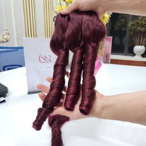 Factory Price 100% Raw Virgin Vietnamese Human Weft Lace Wig Spring Curl <b>Burgundy</b> Color Super Double Drawn Hair Extensions - Product Image 5