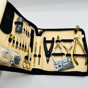 Kit d'outils professionnels pour extensions de cheveux en micro-perles plaquées or en acier inoxydable avec pinces, outil à boucle incurvée et ciseaux, service OEM - Product Image 5