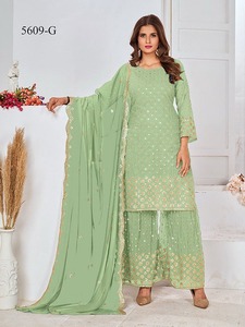 Women Designer Heavy Georgette Chain <b>Sequin</b> Work Salwar Kameez Suit 3pc Set with embroidery design long sleeves <b>party</b> wear - Product Image 3