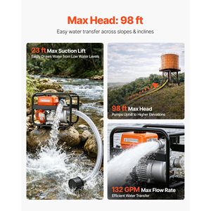 Pompa Acqua a Benzina 2-in-1 da 6.5HP 32 GPM con Tubo da 7.6 m e Pompa Semi-Slambrata per Applicazioni Portatili con Motore a Benzina - Product Image 3
