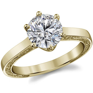 Round Cut Engagement <b>Ring</b> 18k White Gold Six-prong Trellis Solitaire <b>Ring</b> With <b>Plain</b> Shank & Vine Design Engagement <b>Ring</b> - Product Image 3