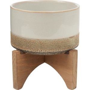 Minimalist Metal Flower <b>Pot</b> with Wooden Stand for Indoor Plants - Product Image 6
