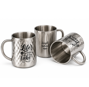Mug en acier inoxydable gravé au laser avec logo personnalisé, tasse à café avec poignée, mugs à bière en métal martelé diamanté cannelé – Vente en gros - Product Image 1