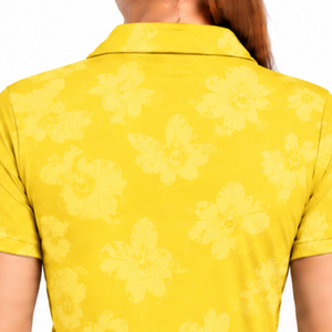 Polo de Golf de Manga Corta para Mujer, Color Amarillo Brillante, Estampado Floral, Deportivo, Personalizable, Transpirable, Venta al Por Mayor - Product Image 4