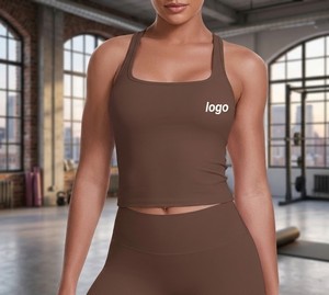 Front Logo Workout Sets for Women 2-Piece High-Waisted Yoga Shorts <b>Racer</b>-<b>Back</b> Sports Bra Tank <b>Top</b> Fitness Gym Outfit - Product Image 1