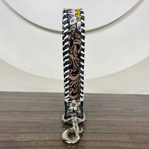 Nouveauté Produit pour chien personnalisé usiné à la main en cuir véritable motif tournesol Collier de chien, laisse et laisse de circulation 3 pièces ensembles combinés - Product Image 5