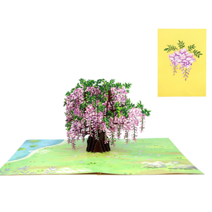Carte pop-up 3D sur le thème des fleurs de glycine, carte de vœux florale 3D avec enveloppe, carte de vœux élégante faite à la main, spéciale pour les cadeaux - Product Image 1