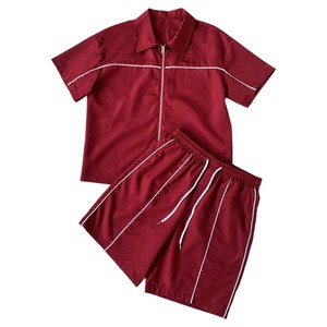 Conjunto de Camiseta Polo Roja de Manga Corta con Cierre y Pantalones Cortos para Hombre, Color Sólido, Ropa Casual de Verano, Transpirable, Tejido de Poliéster - Product Image 1