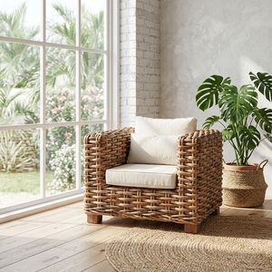 Nuevo Sofá Individual Moderno Minimalista de Ratán Tejido, Ecológico, para Jardín, Patio, Sala de Estar, Sillón Decorativo - Product Image 3