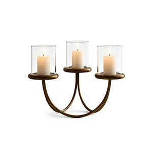 Support de bougie en métal à 3 bras avec abat-jour en verre, support de bougie décoratif pour la décoration de la maison, centre de table - Product Image 1