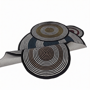 Alfombra moderna abstracta de círculos concéntricos, alfombra de lana hecha a mano, diseño artístico, decoración para sala de estar y dormitorio, decoración suave y duradera para el hogar - Product Image 3