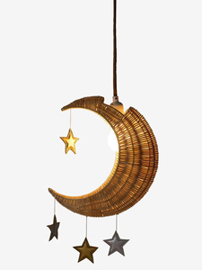 Décoration murale en rotin lune et étoile pour chambre d'enfant, faite à la main, style bohème, thème spatial, lampe murale pour chambre à coucher - Product Image 3
