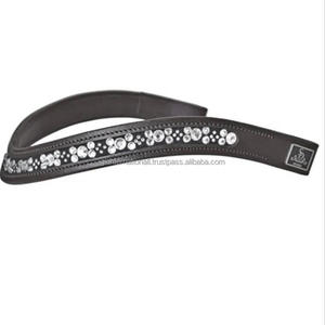 Bande de front de cheval en cuir de canal vide en forme de vague décorée de cristaux multicolores strass chaîne en métal bande de front - Product Image 6