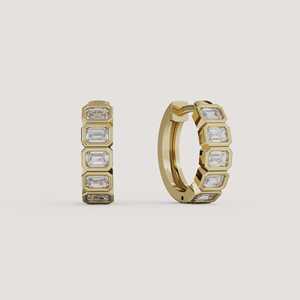 1Carat Diamond <b>Hoop</b> <b>Earrings</b> 14K <b>Solid</b> Gold Minimalist Emerald Lab Grown Bezel Set Luxury Solitaire Classic Huggies Fine Jewelry - Product Image 4