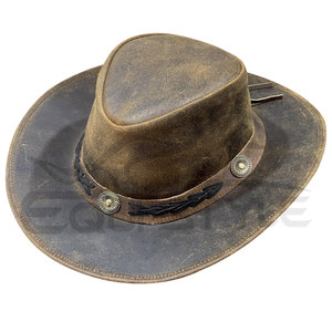 Sombreros de Vaquero al por Mayor Directo de Fábrica, Sombrero de Cuero de Ala Ancha Estilo Western con Banda de Conchos, Marrón Vintage, Unisex, Sombreros de Cuero Australianos - Product Image 1